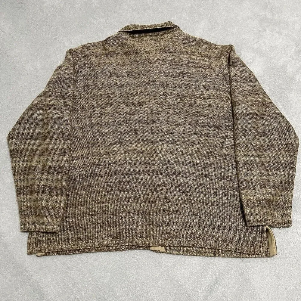 VTG Cabelas Sweater Womens Large Brown Sand Cardigan Tiger Stripe Wooden Buttons